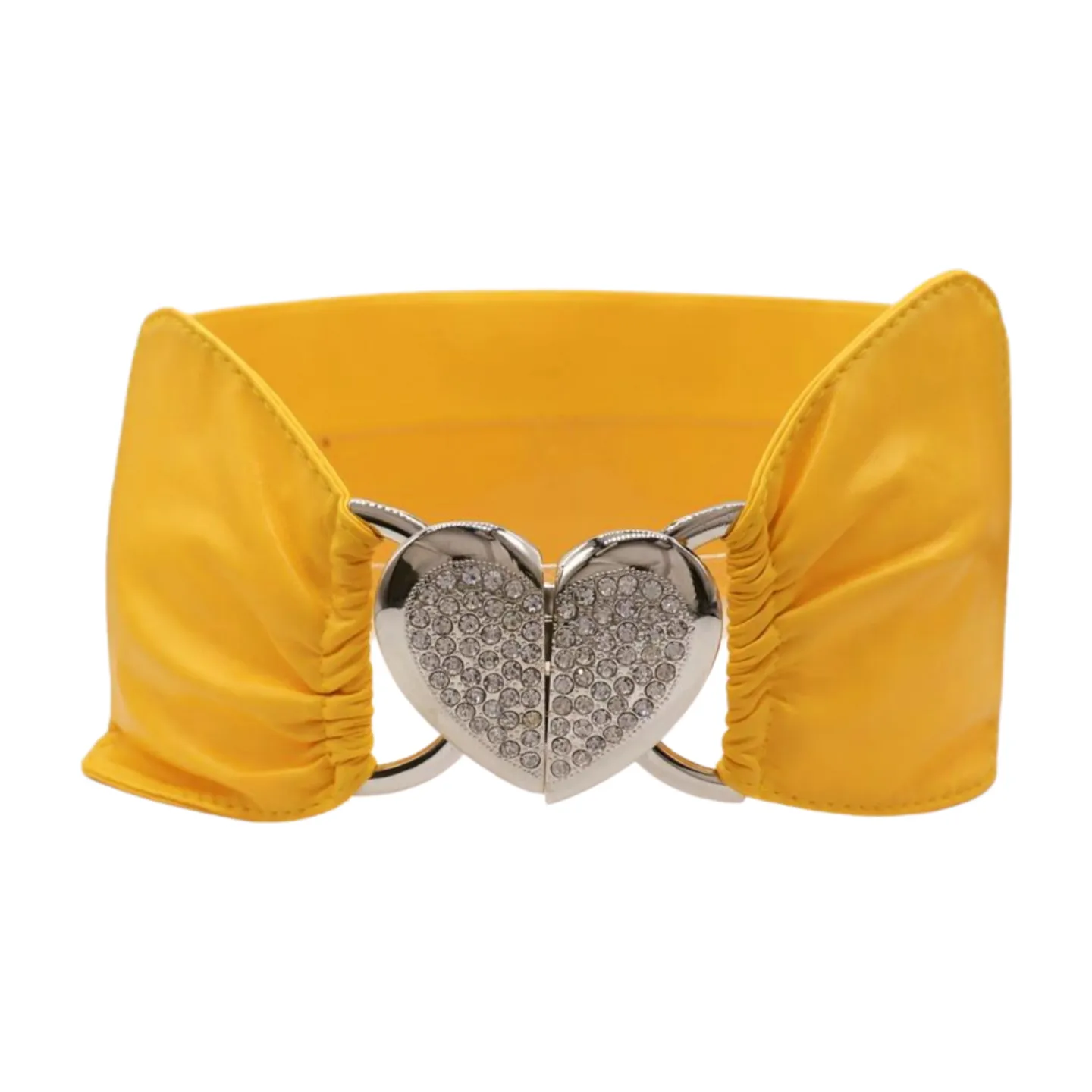 Yellow Faux Leather Elastic Fashion Belt Heart Buckle S M