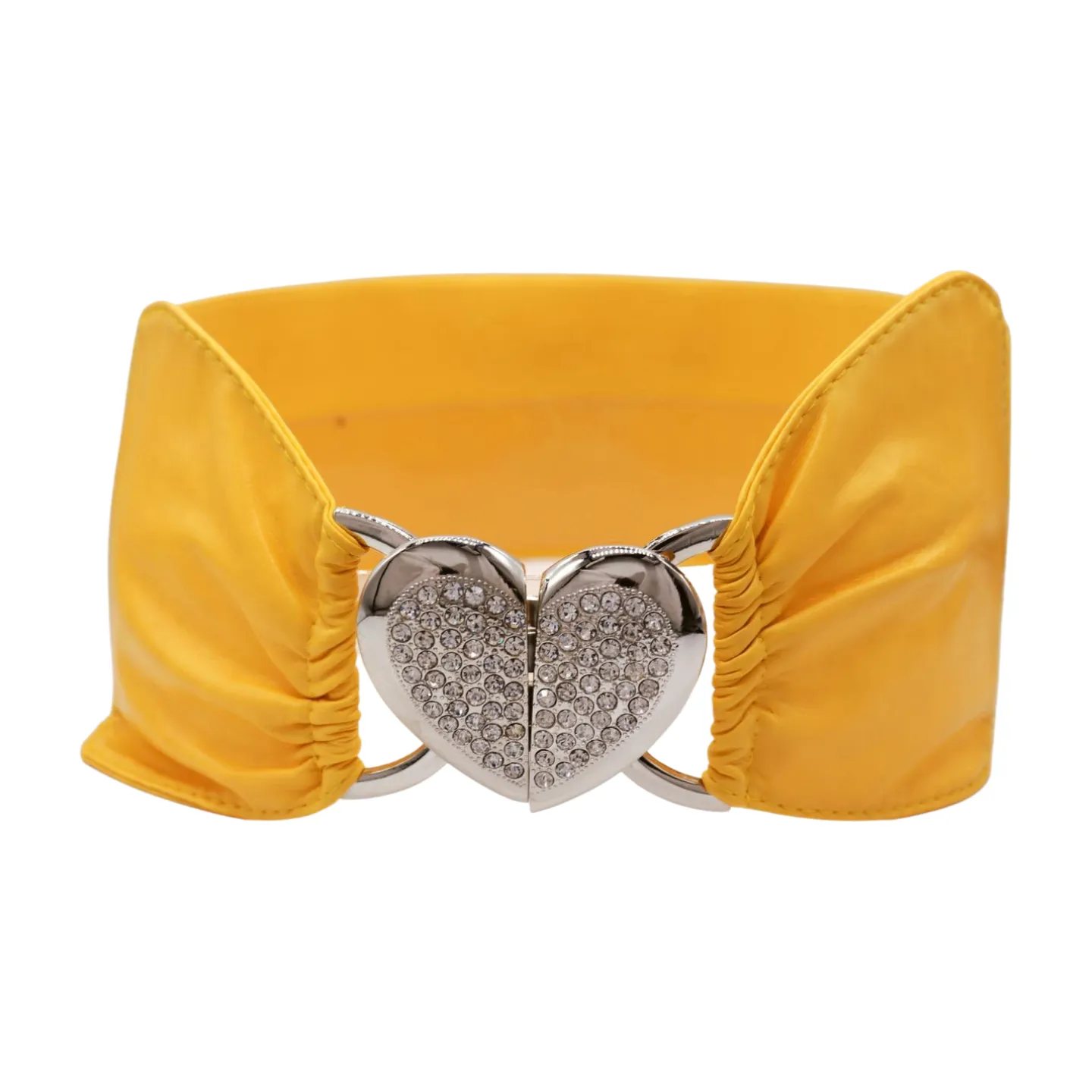 Yellow Faux Leather Elastic Fashion Belt Heart Buckle S M
