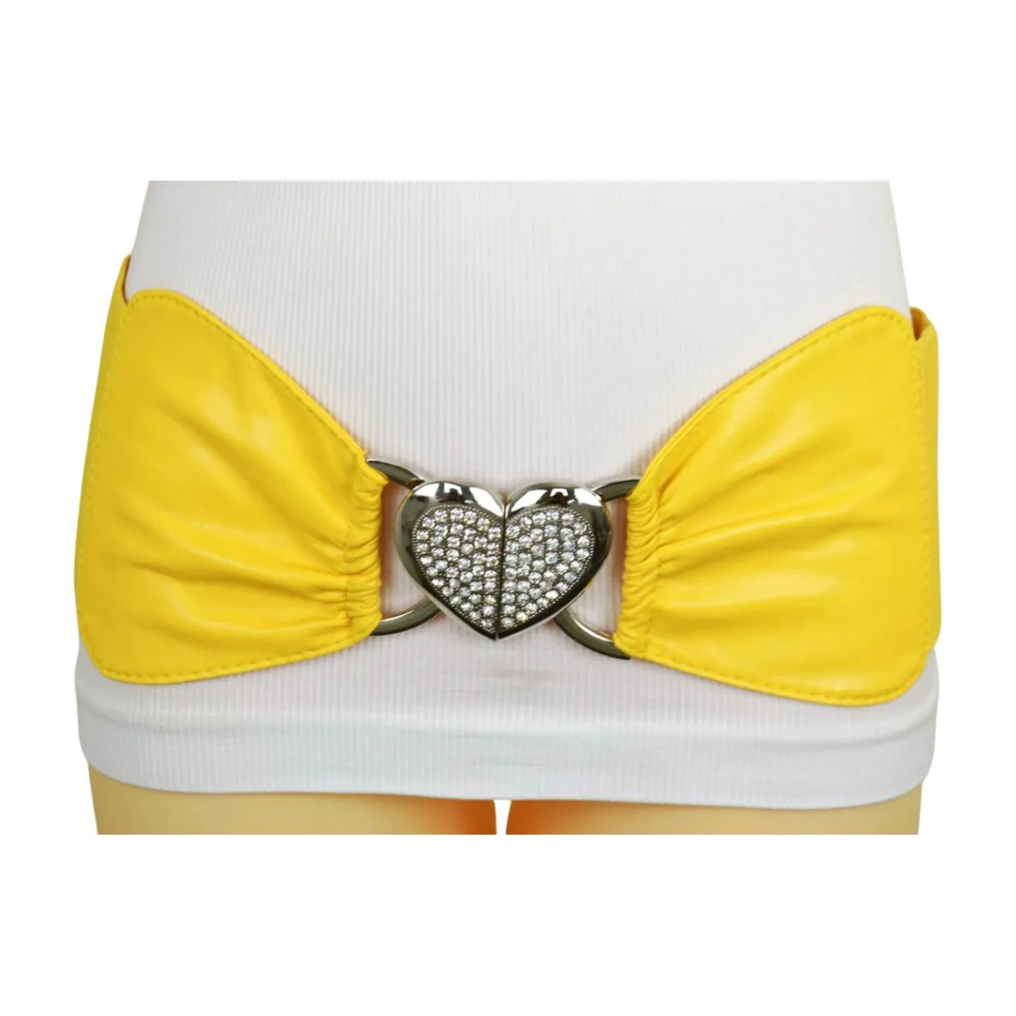 Yellow Faux Leather Elastic Fashion Belt Heart Buckle S M