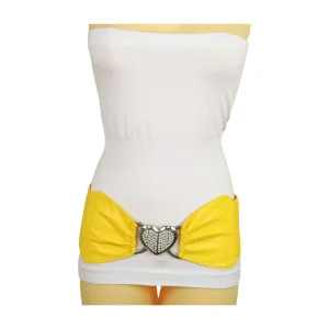 Yellow Faux Leather Elastic Fashion Belt Heart Buckle S M