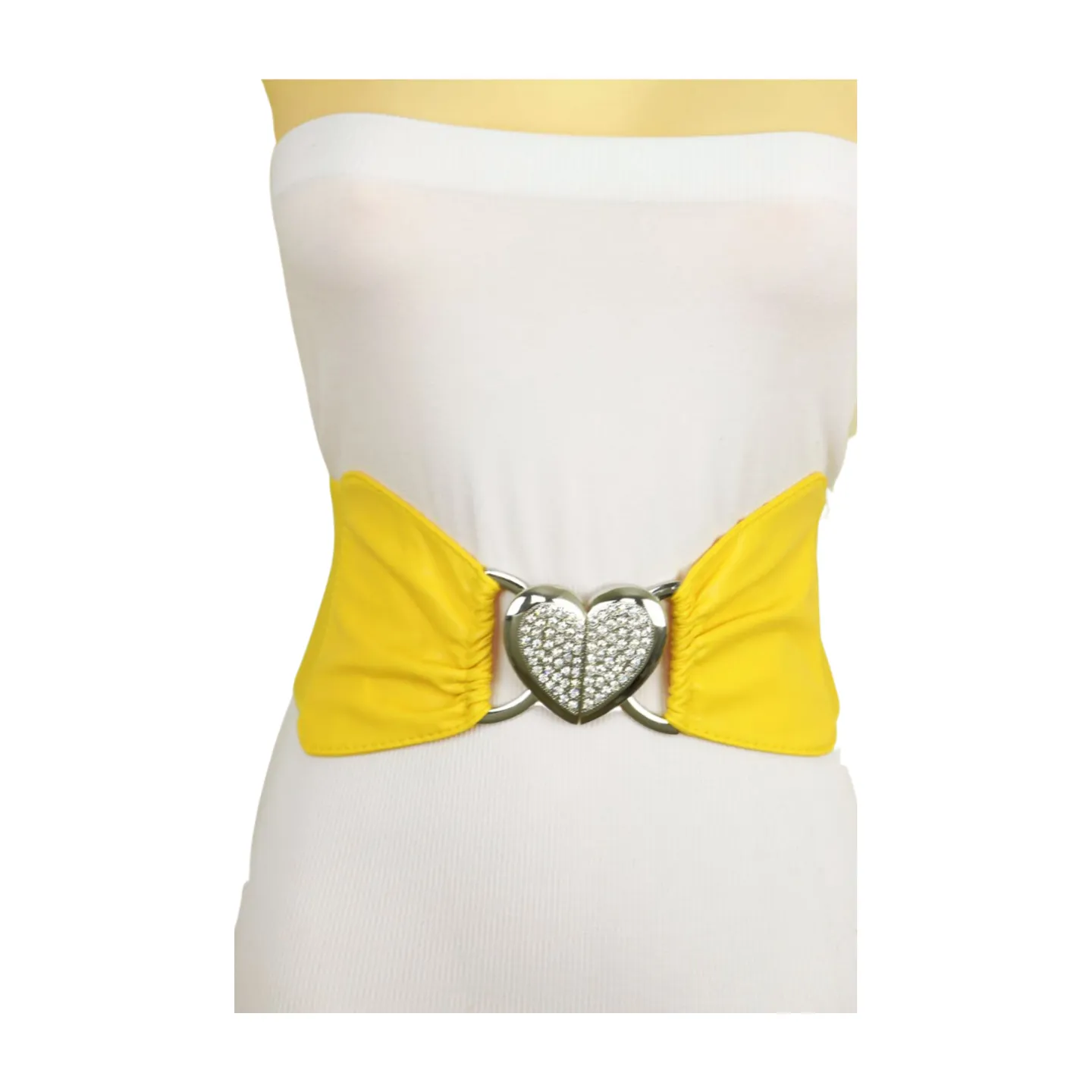 Yellow Faux Leather Elastic Fashion Belt Heart Buckle S M