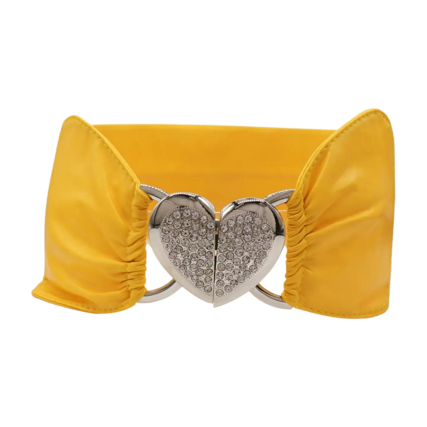Yellow Faux Leather Elastic Fashion Belt Heart Buckle S M