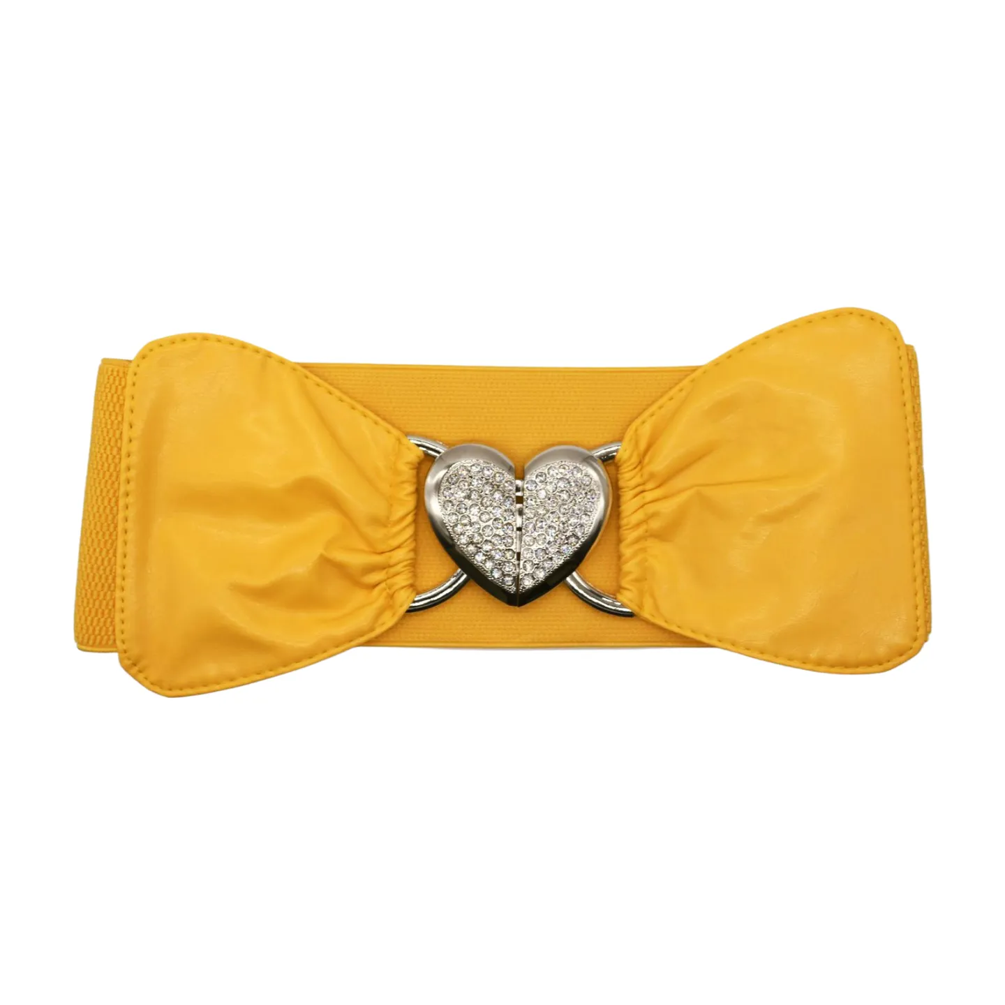 Yellow Faux Leather Elastic Fashion Belt Heart Buckle S M