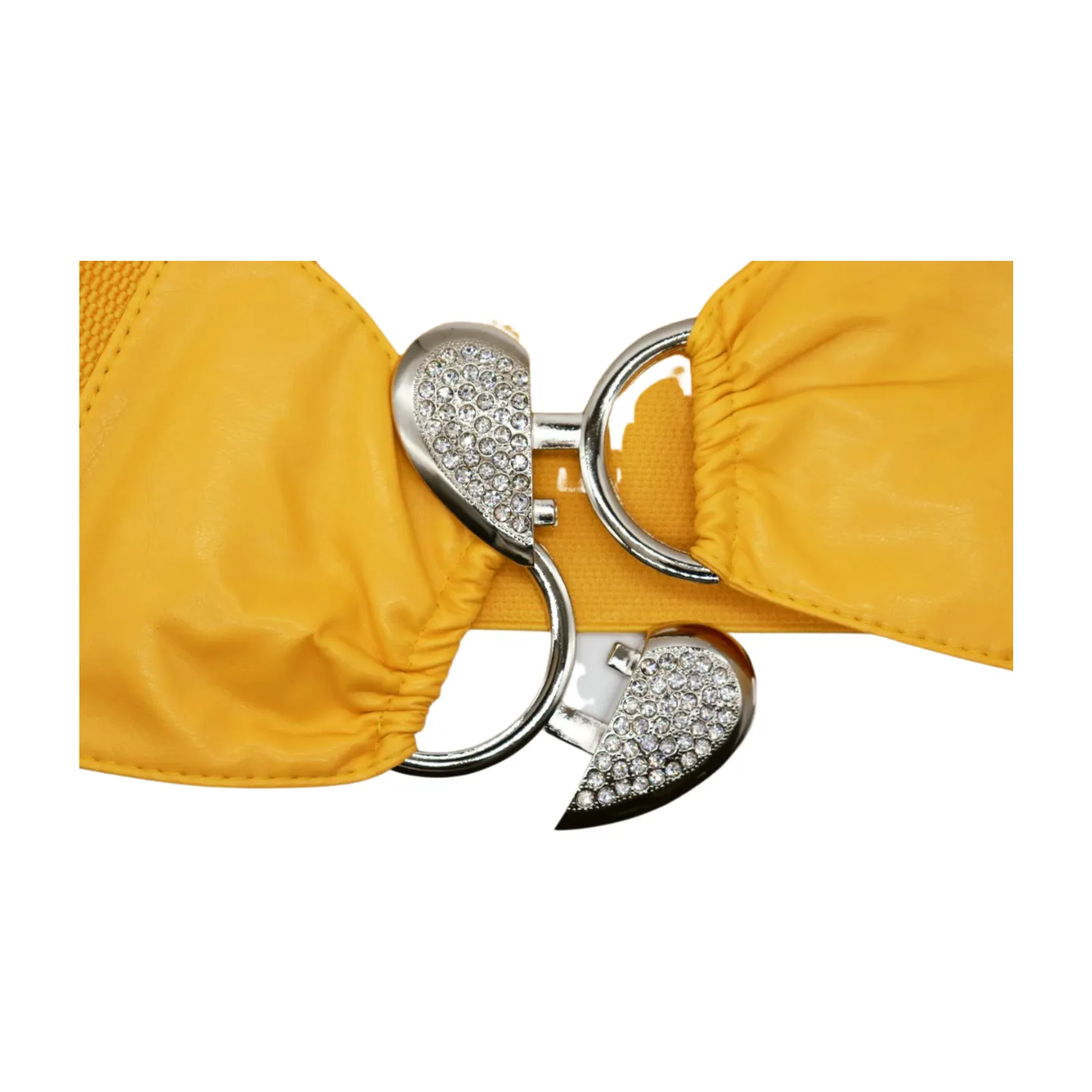 Yellow Faux Leather Elastic Fashion Belt Heart Buckle S M