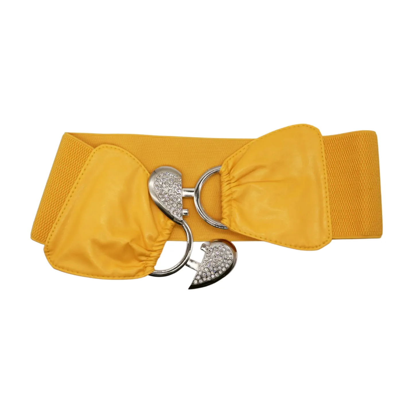 Yellow Faux Leather Elastic Fashion Belt Heart Buckle S M