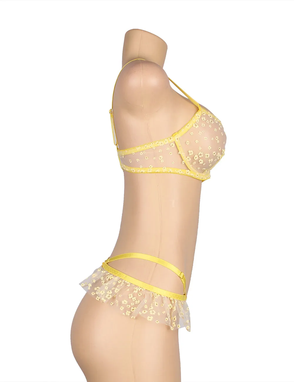 Yellow Floral Mesh Underwire Sexy Egypt Bra Set
