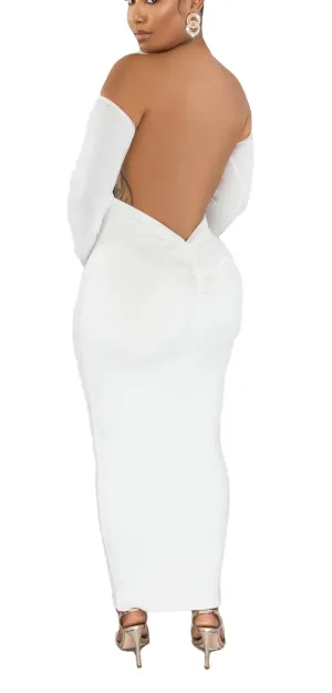 YUEWOO All White Dress for Women Sexy Plus Size Dresses Low Back Dress Backless Maxi Dress M