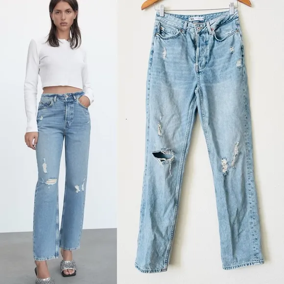 ZARA SIZE 2 Ripped Relaxed jeans