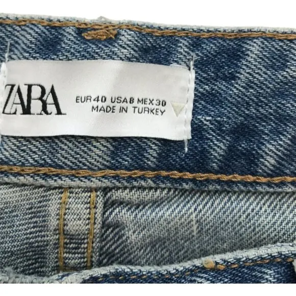 Zara Womens Wide Leg Jeans EU 40 US 8 Blue Mid Rise Full Length 6045/328 NWT