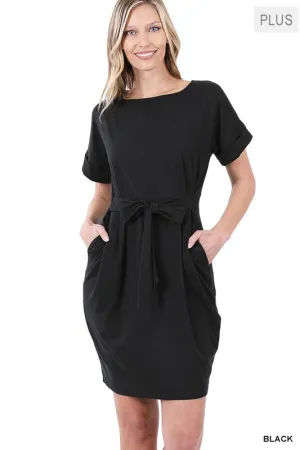 ZENANA Plus Brushed Tie Belt Dress