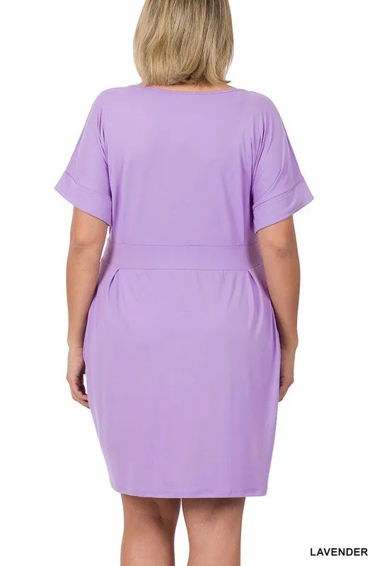 ZENANA Plus Brushed Tie Belt Dress