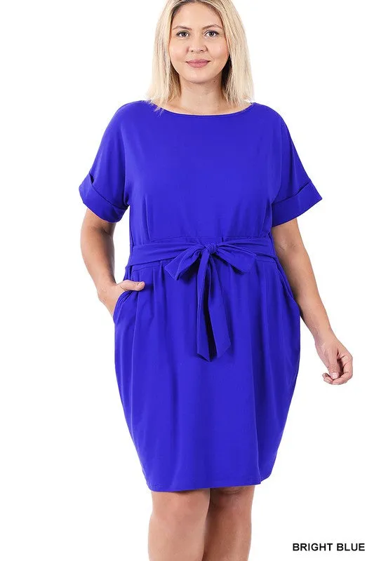 ZENANA Plus Brushed Tie Belt Dress