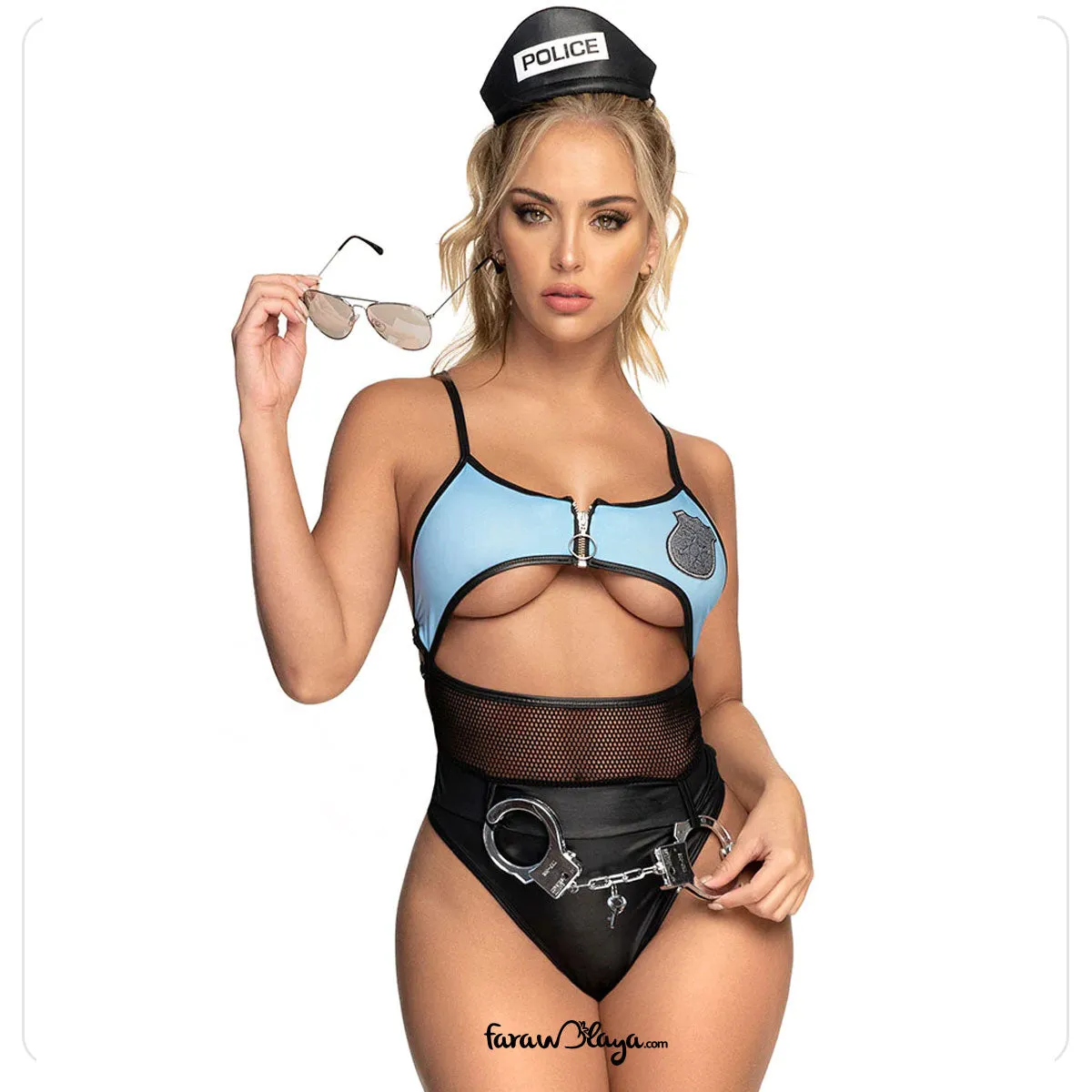 Zipper Front Hollow Out Police Costume Egypt with Headwear