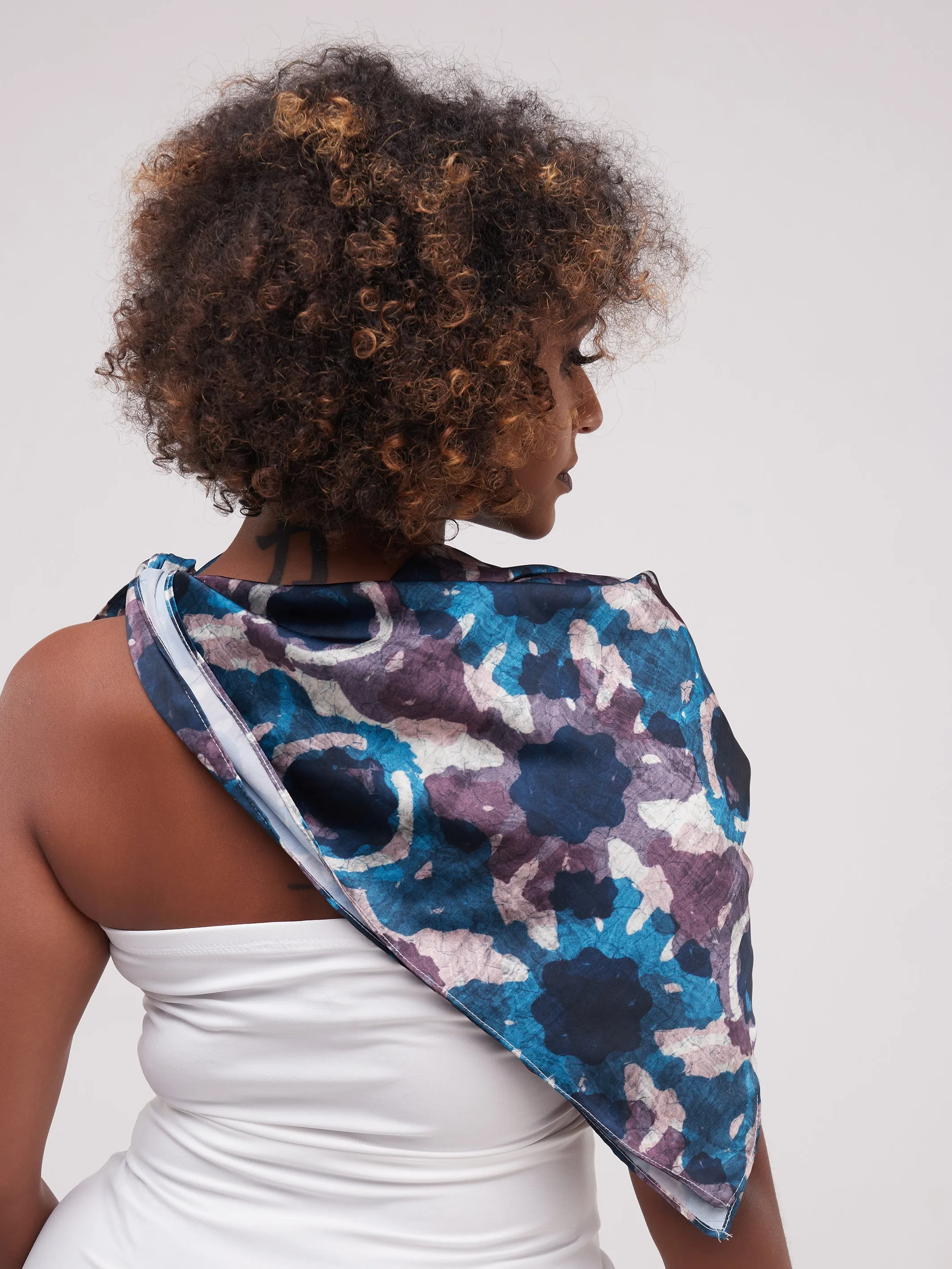 Zoya Essentials Satin Scarf - Blue Batik