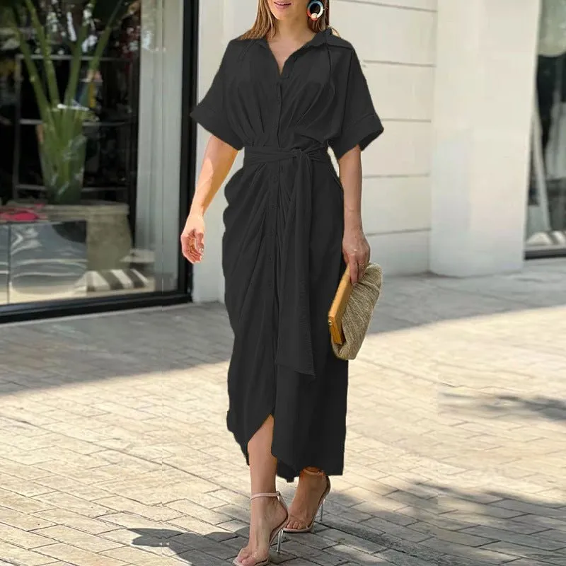 Zuzanna - Chic Collar with Belt Woman's Dress