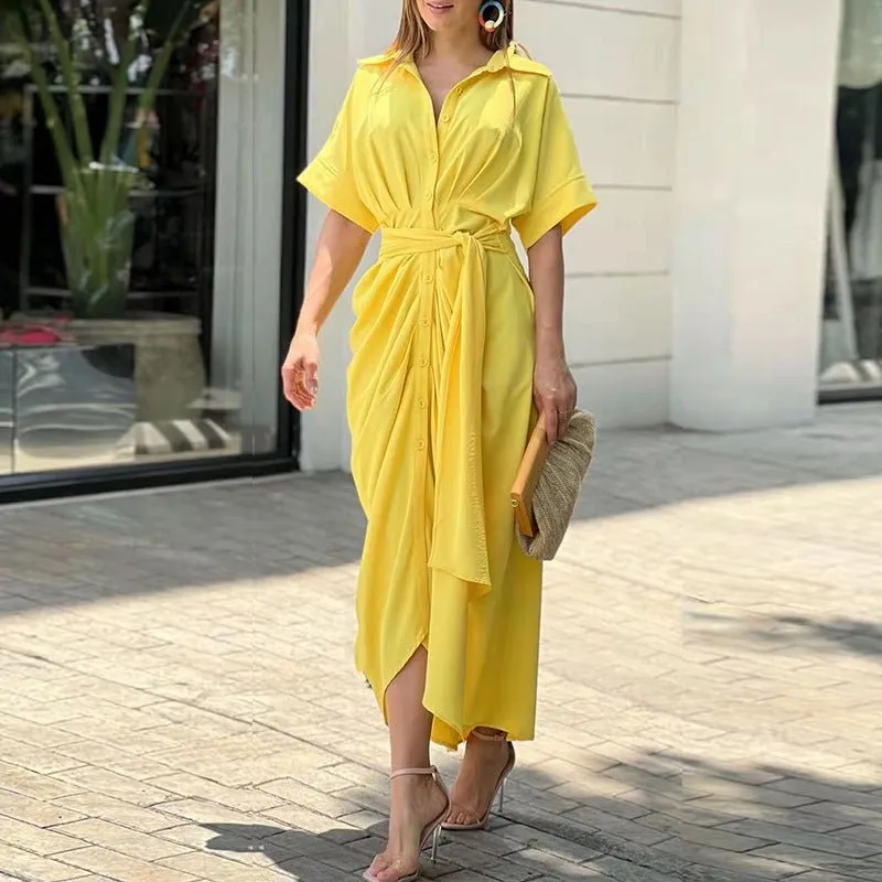 Zuzanna - Chic Collar with Belt Woman's Dress